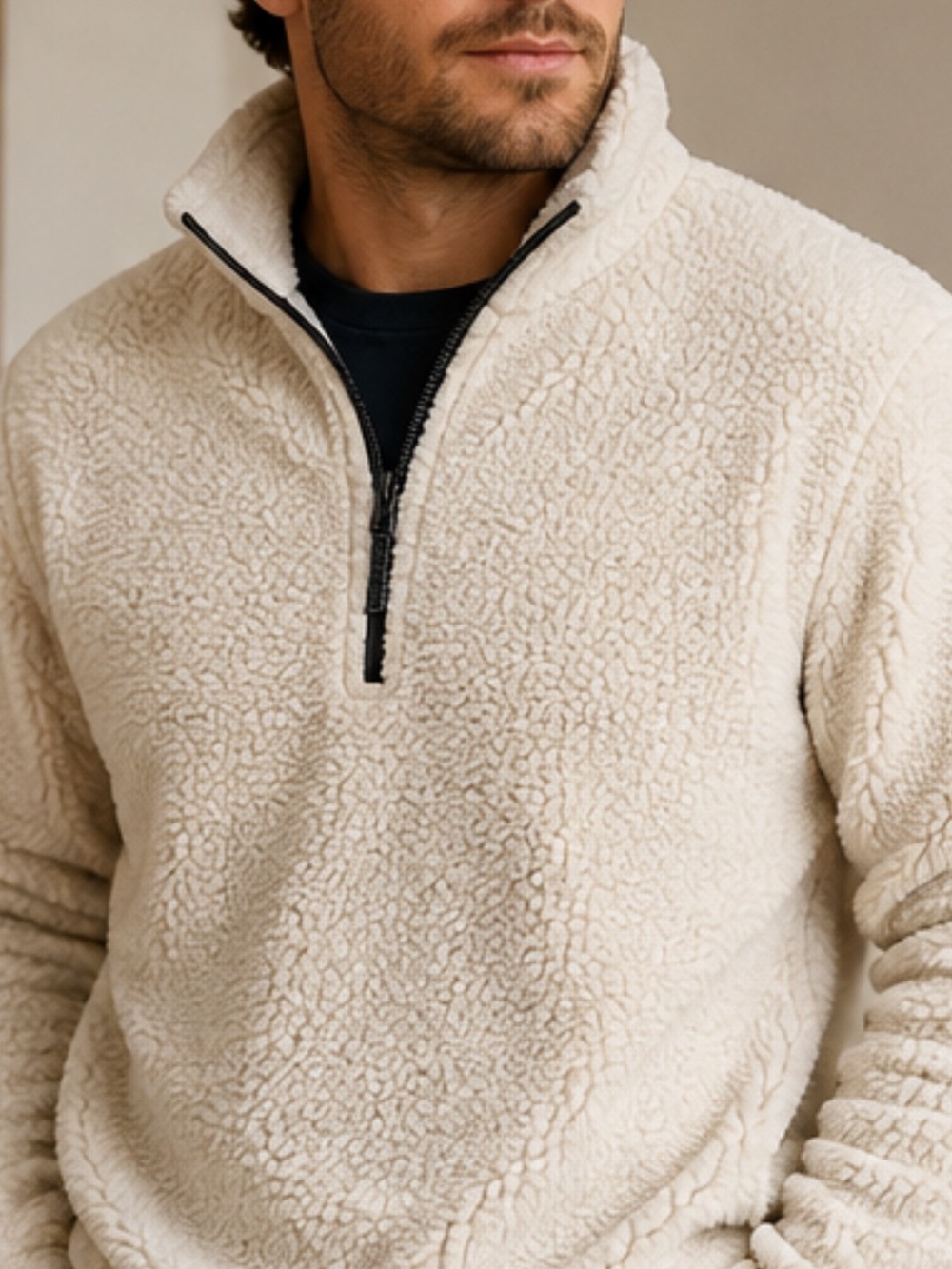 Chubbies Men's Cream Sherpa Quarter-Zip Sweater Size XL
